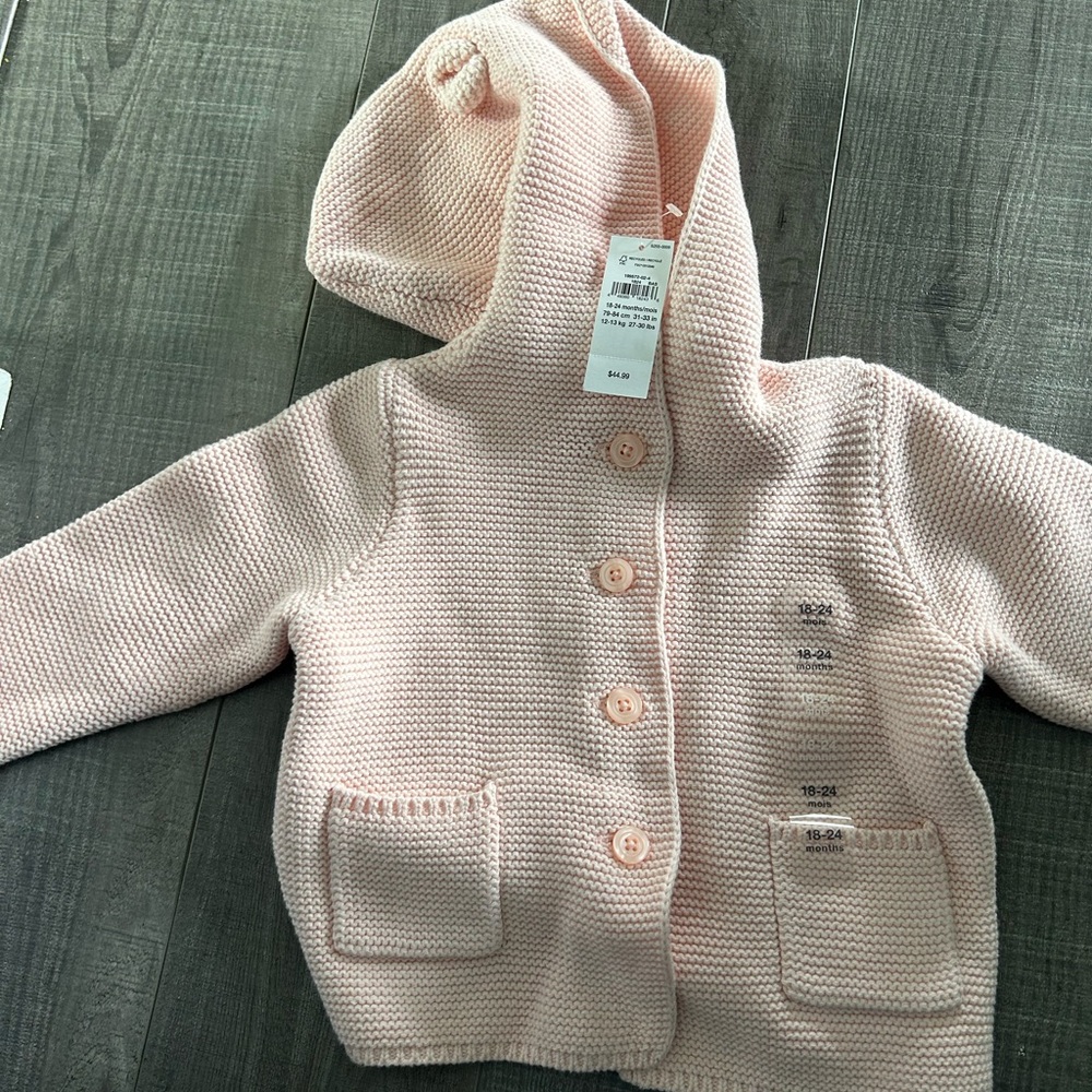 3/40$ Baby Hooded Knit Cardigan - Pale Pink